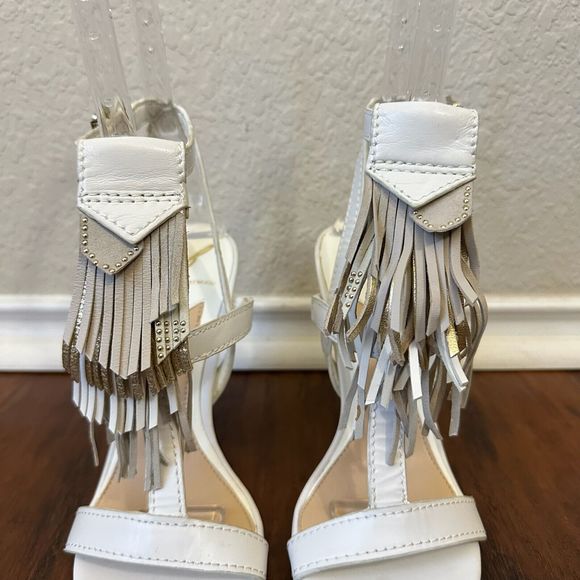 BRIAN ATWOOD Ankle Strap Heeled Sandals Fringes in White Leather - Picture 4 of 13